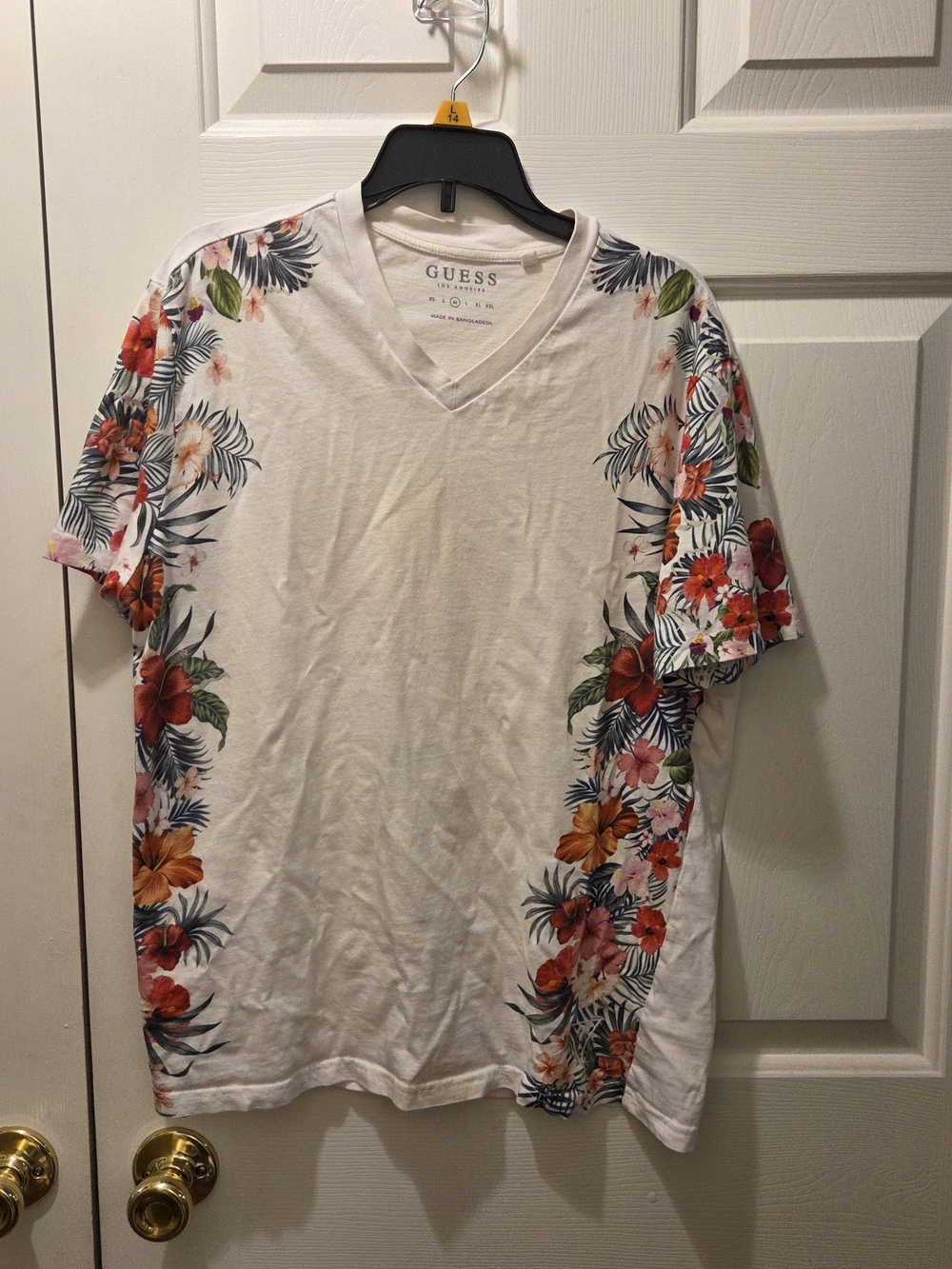 GUESS White V-Neck Floral Print Shirt